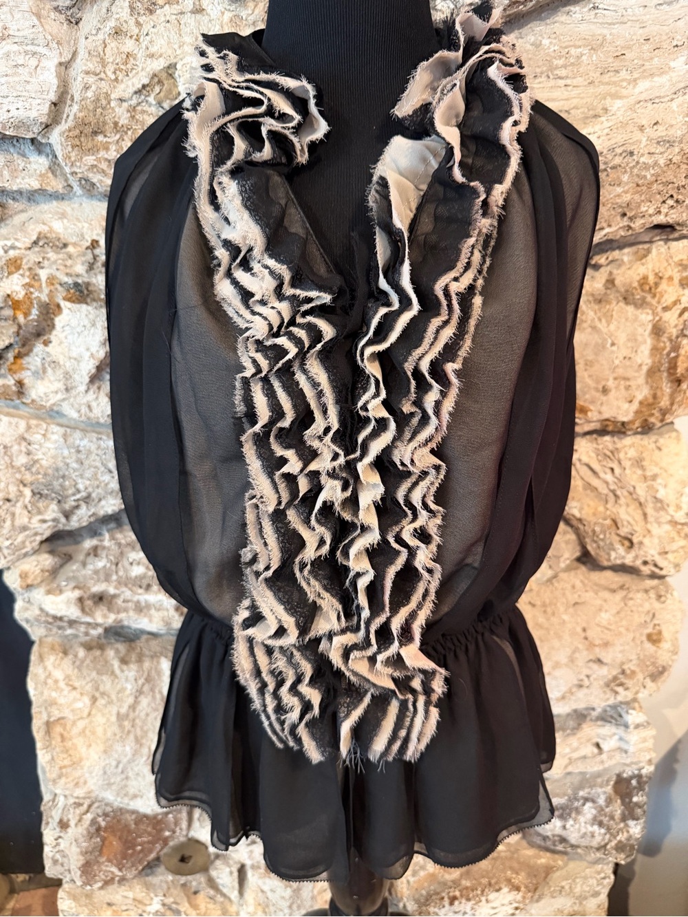 Neiman Marcus Robert Rodriquez Ruffled Sleeveless Top